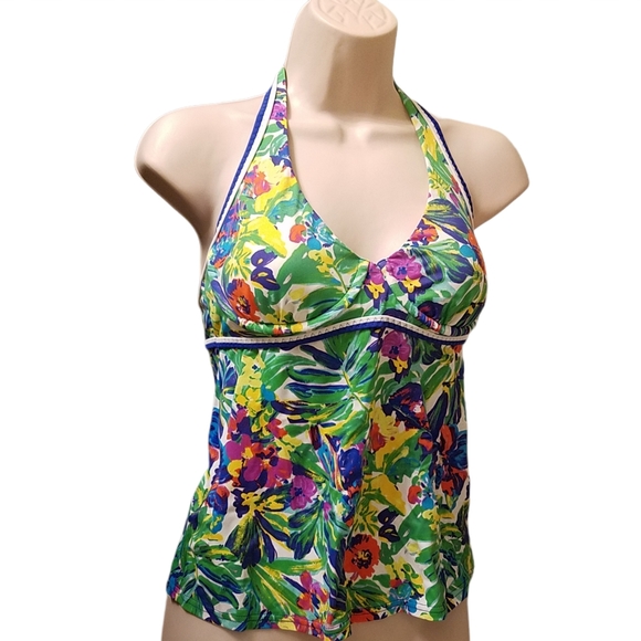 Land's End Women Tropical Floral Halter Neck Self-bra Swim Tankini Top Sz 4 NWOT - Picture 10 of 10
